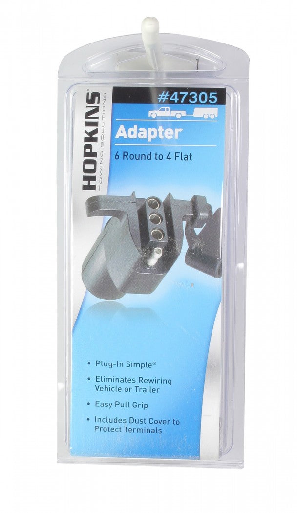 TRAILER WIRING PLUG ADAPTER - FROM 6 WAY ROUND TO 4 WAY FLAT CONNECTOR