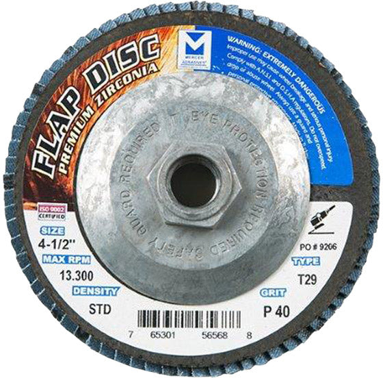 TYPE 29 FLAP DISC 4-1/2" X 5/8"-11 THREAD FOR ANGLE GRINDER - 40 GRIT