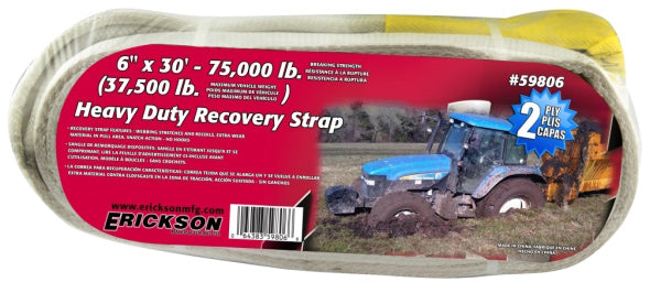 6" X 30' SUPER HEAVY DUTY RECOVERY STRAP WITH CARRY BAG - 75,000 Lb CAPACITY