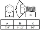 9/16"-18  WHEEL BOLT WITH 1-1/2 INCH THREAD LENGTH